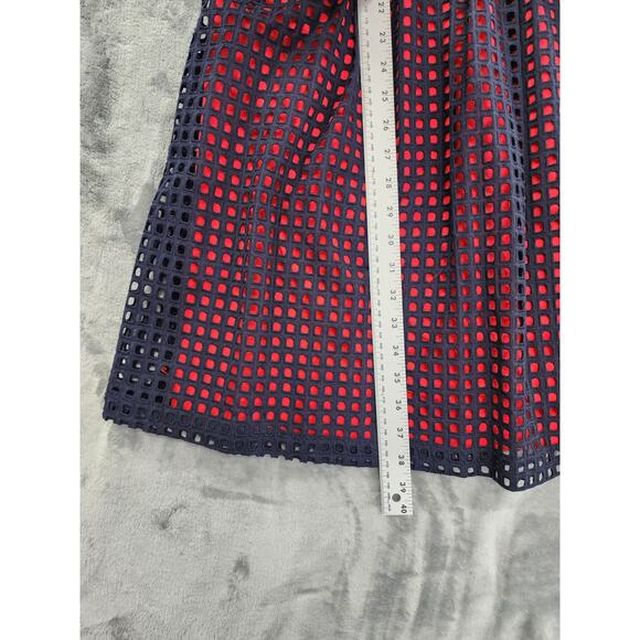 Banana Republic Sleeveless Eyelet Fit & Flare Dress Size 14 Red Blue Overlay - Picture 8 of 9